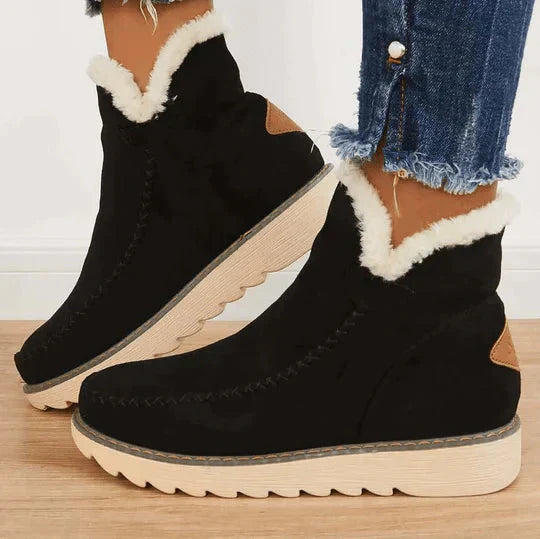 Stylish Warm Black Ankle Boots for Women with Cozy Faux-Fur Lining 0