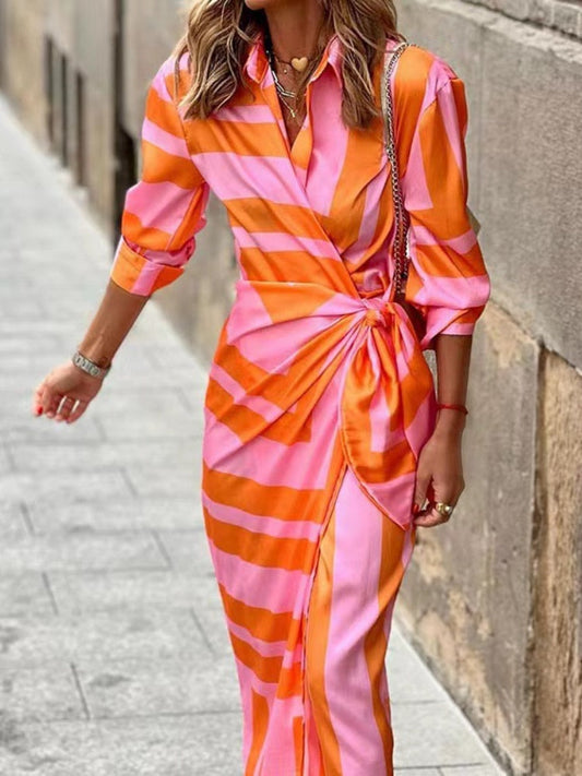 Summer Wrap Dress with Collar Lightweight Fabric Casual Chic 0