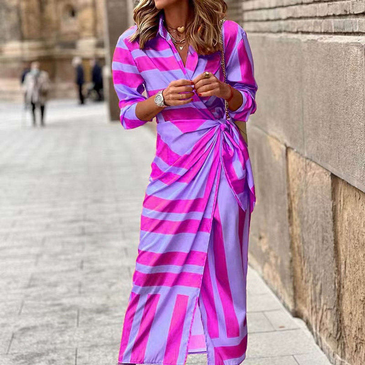 Summer Wrap Dress with Collar Lightweight Fabric Casual Chic 4