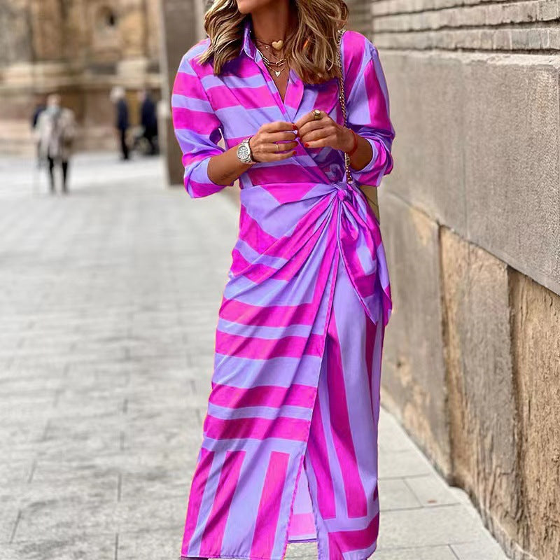 Summer Wrap Dress with Collar Lightweight Fabric Casual Chic 4