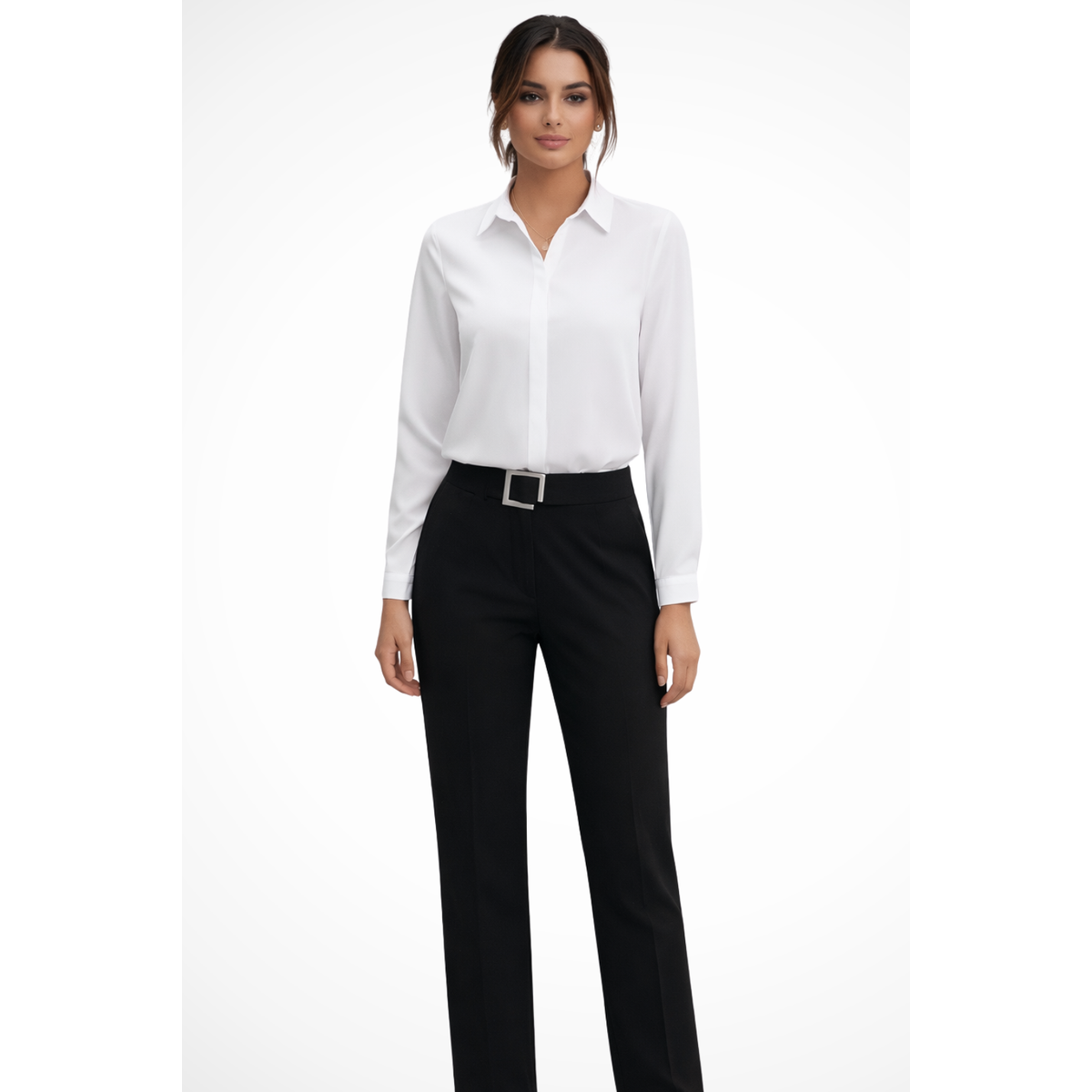 Tailored Long Sleeve Blouse Women Collared Minimalist Design Casual Chic 0