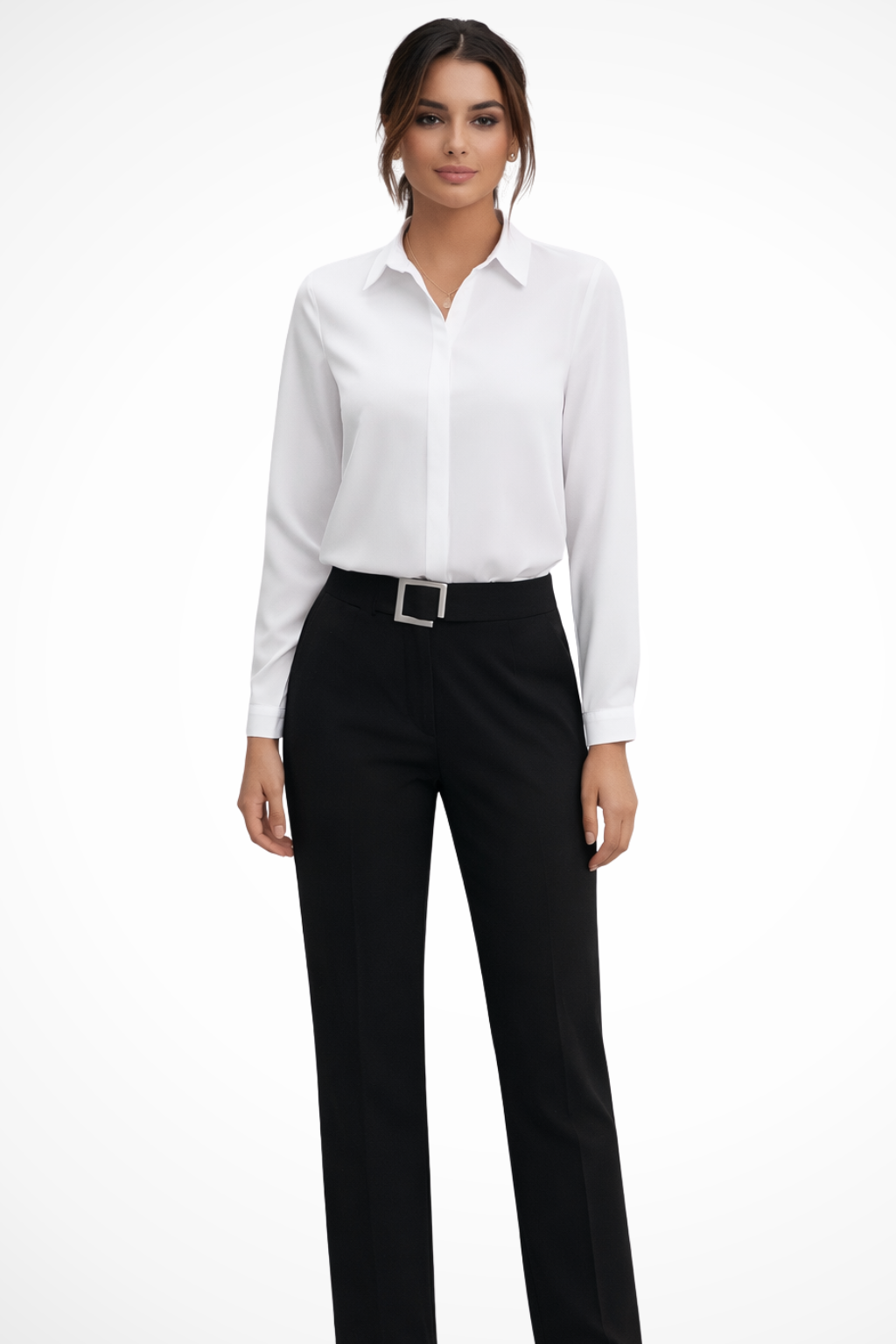 Tailored Long Sleeve Blouse Women Collared Minimalist Design Casual Chic 0