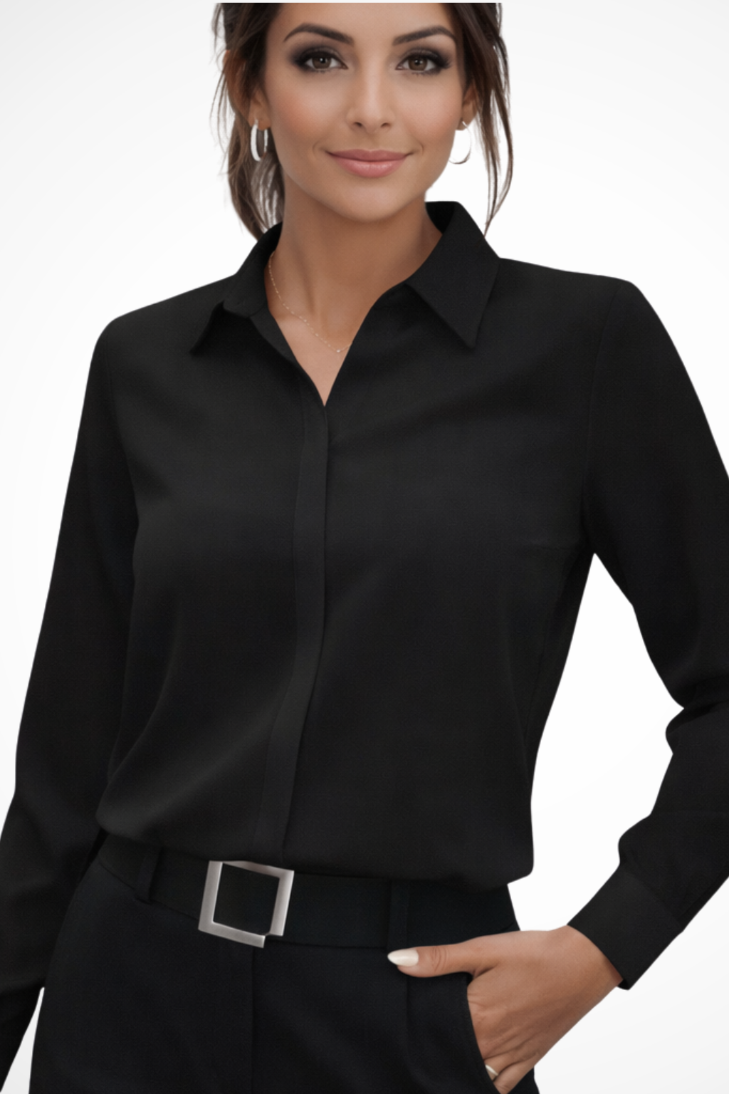 Tailored Long Sleeve Blouse Women Collared Minimalist Design Casual Chic 2