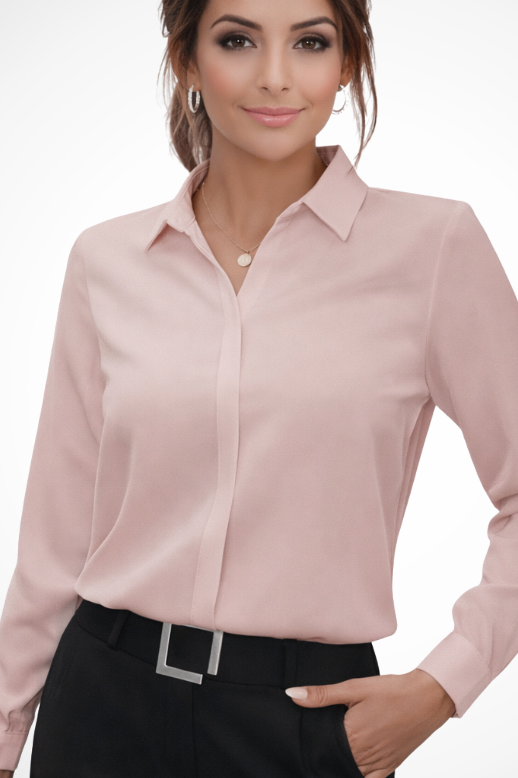 Tailored Long Sleeve Blouse Women Collared Minimalist Design Casual Chic 3