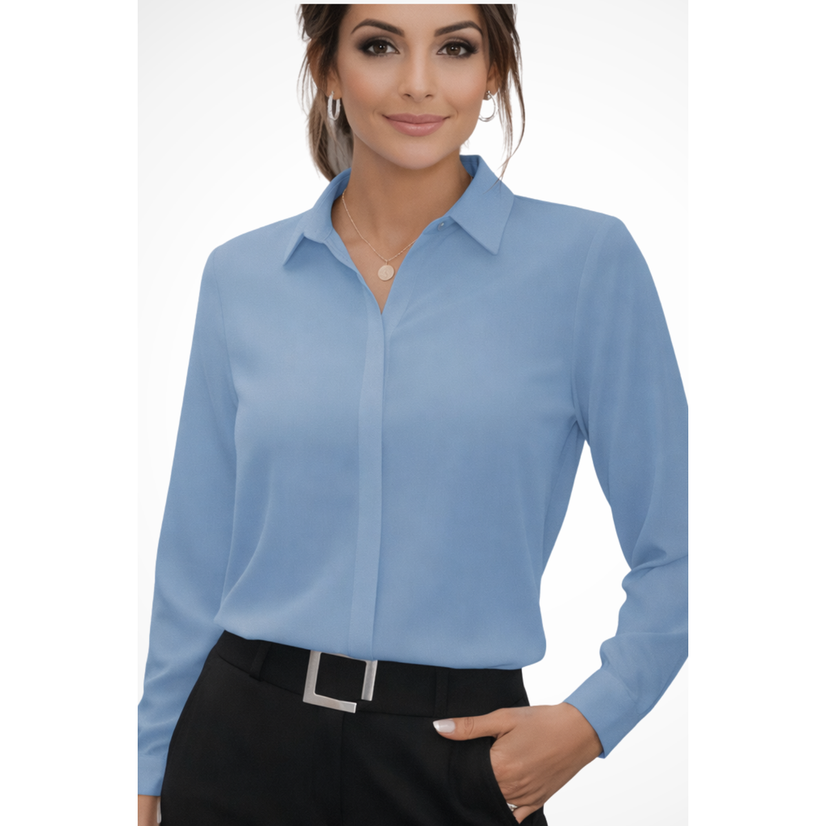 Tailored Long Sleeve Blouse Women Collared Minimalist Design Casual Chic 5