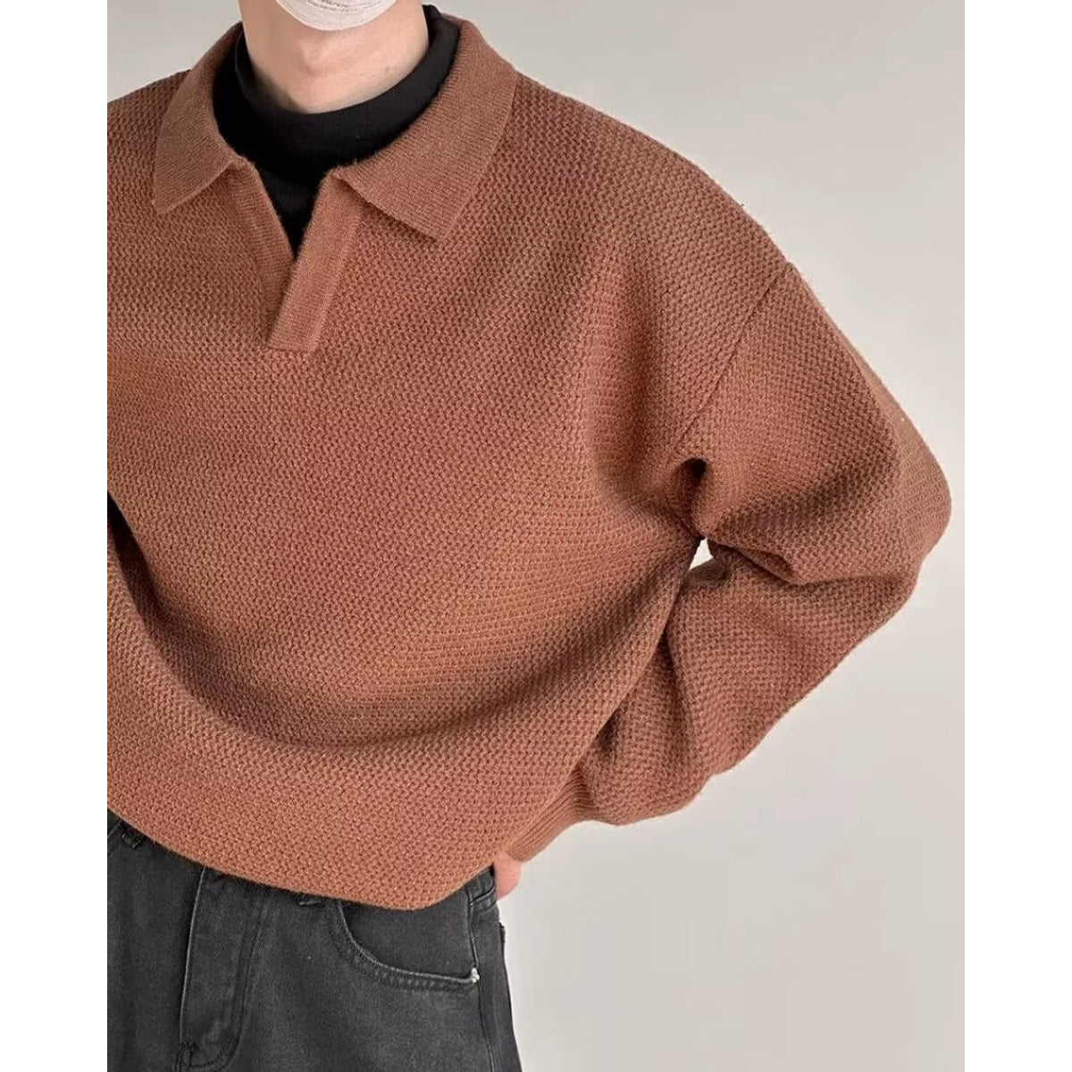 Textured Knit Polo Sweater Classic Style Everyday Comfort Casual 2