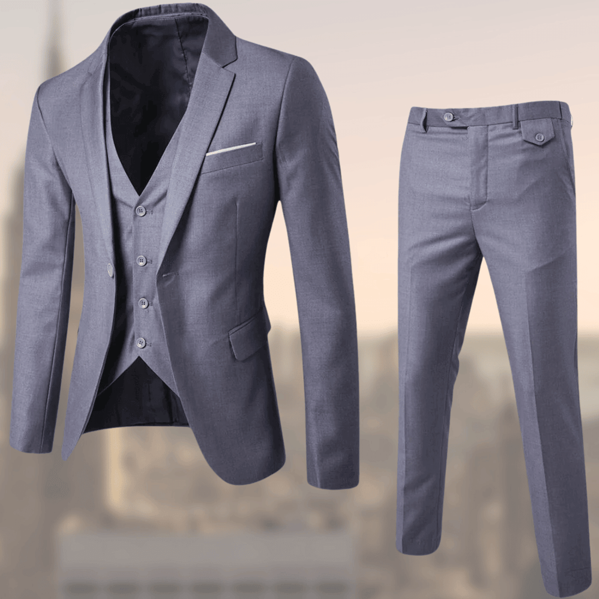 Three-Piece Suit Men Tailored Fit Formal Attire Wedding Groomsmen 6
