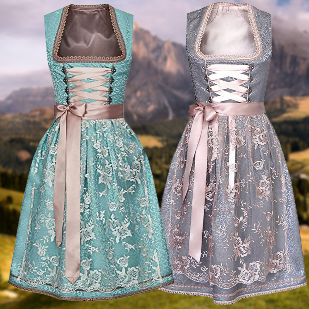 Traditional 3-Part Dirndl Set with Apron Elegant Bavarian Style 0
