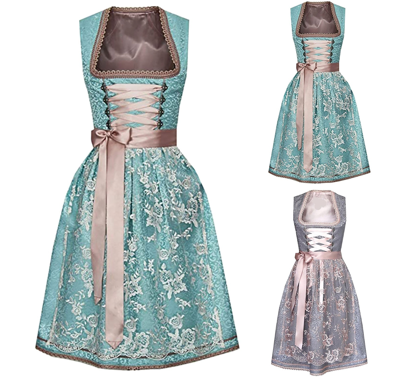 Traditional 3-Part Dirndl Set with Apron Elegant Bavarian Style 5