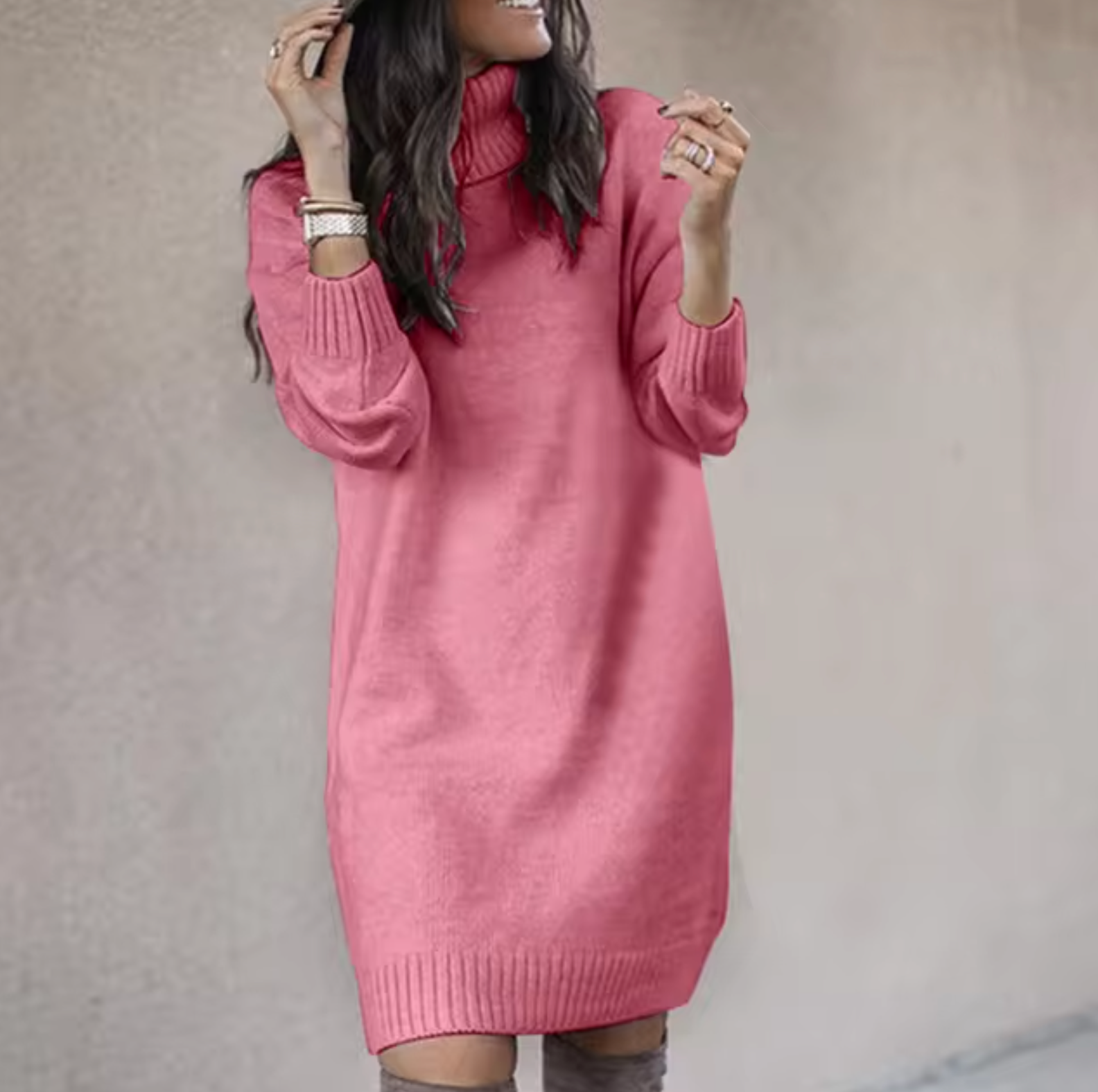 Turtleneck Sweater Dress Women Casual Autumn Winter Style Chic 0