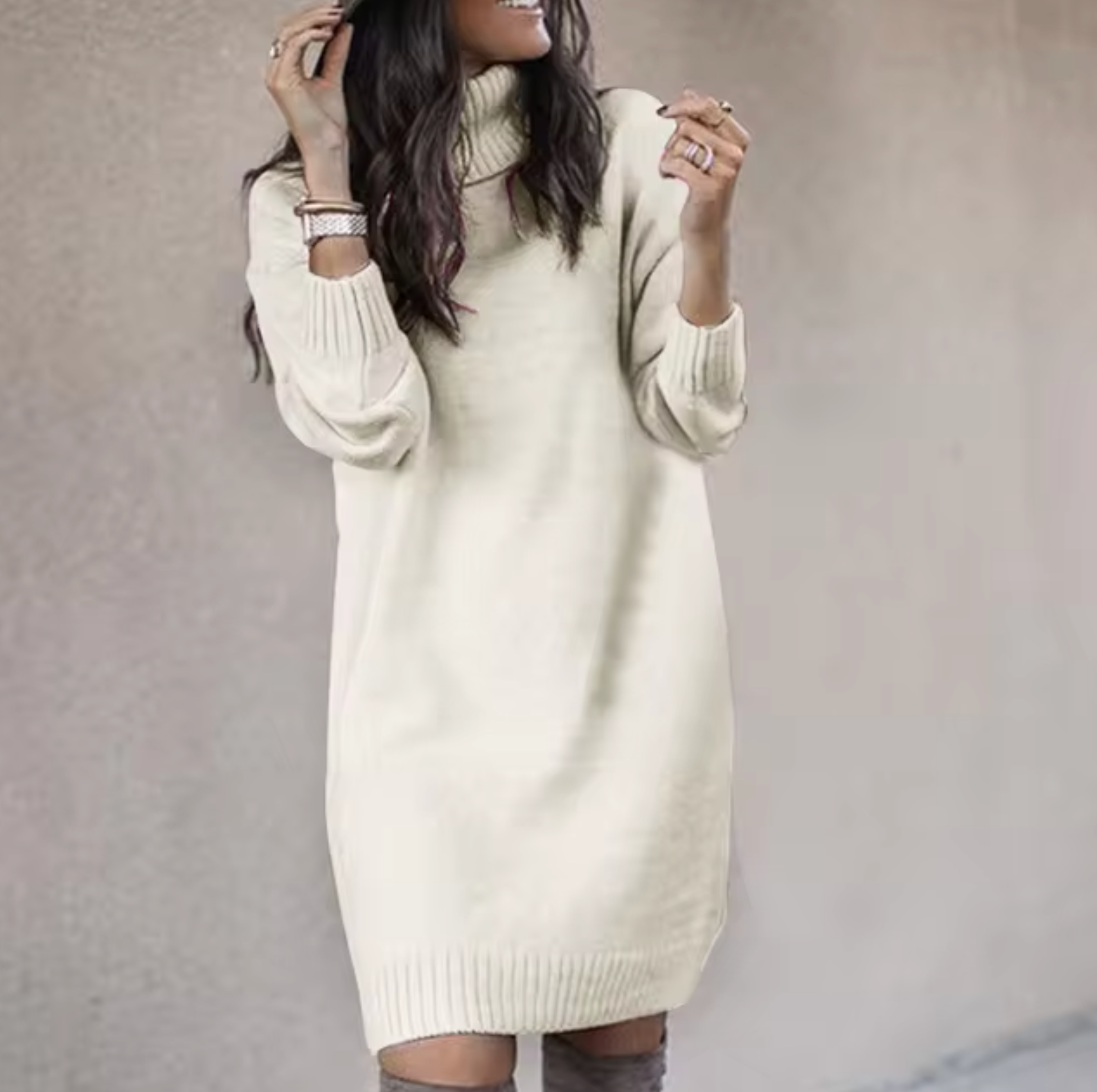 Turtleneck Sweater Dress Women Casual Autumn Winter Style Chic 2