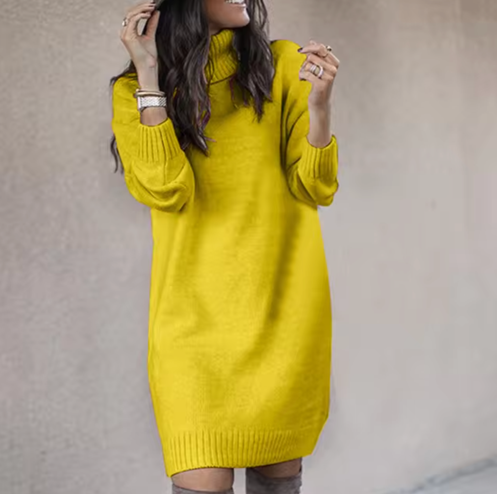 Turtleneck Sweater Dress Women Casual Autumn Winter Style Chic 3