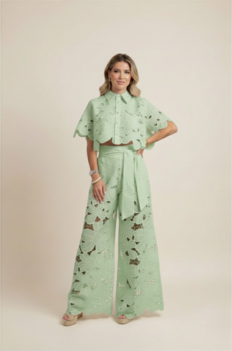 Two-Piece Set Women's Floral Embroidery Cut Out Summer Chic 10