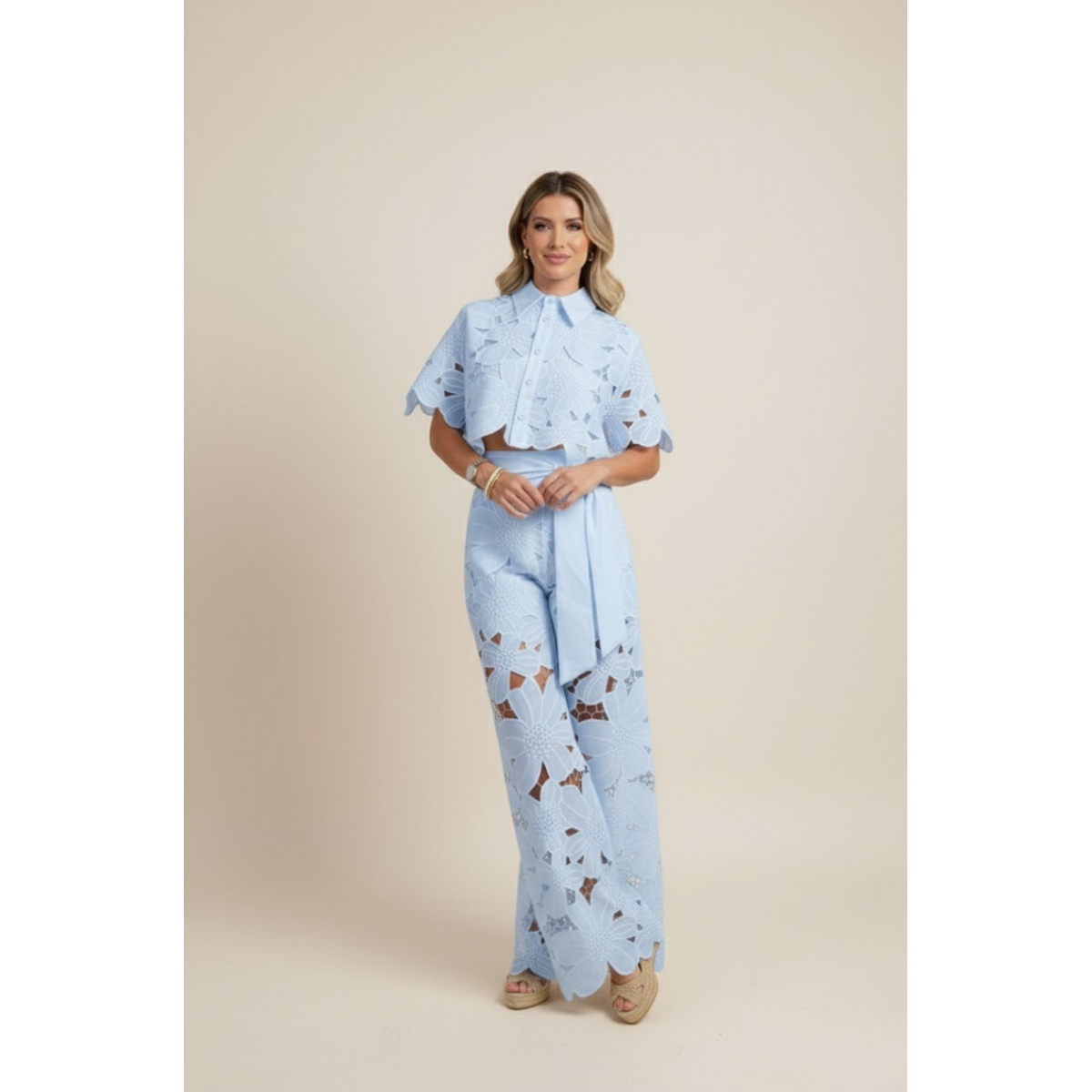 Two-Piece Set Women's Floral Embroidery Cut Out Summer Chic 7