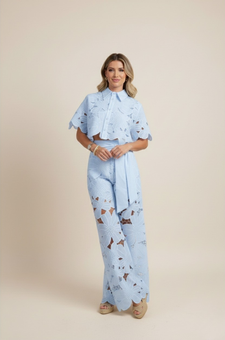 Two-Piece Set Women's Floral Embroidery Cut Out Summer Chic 7