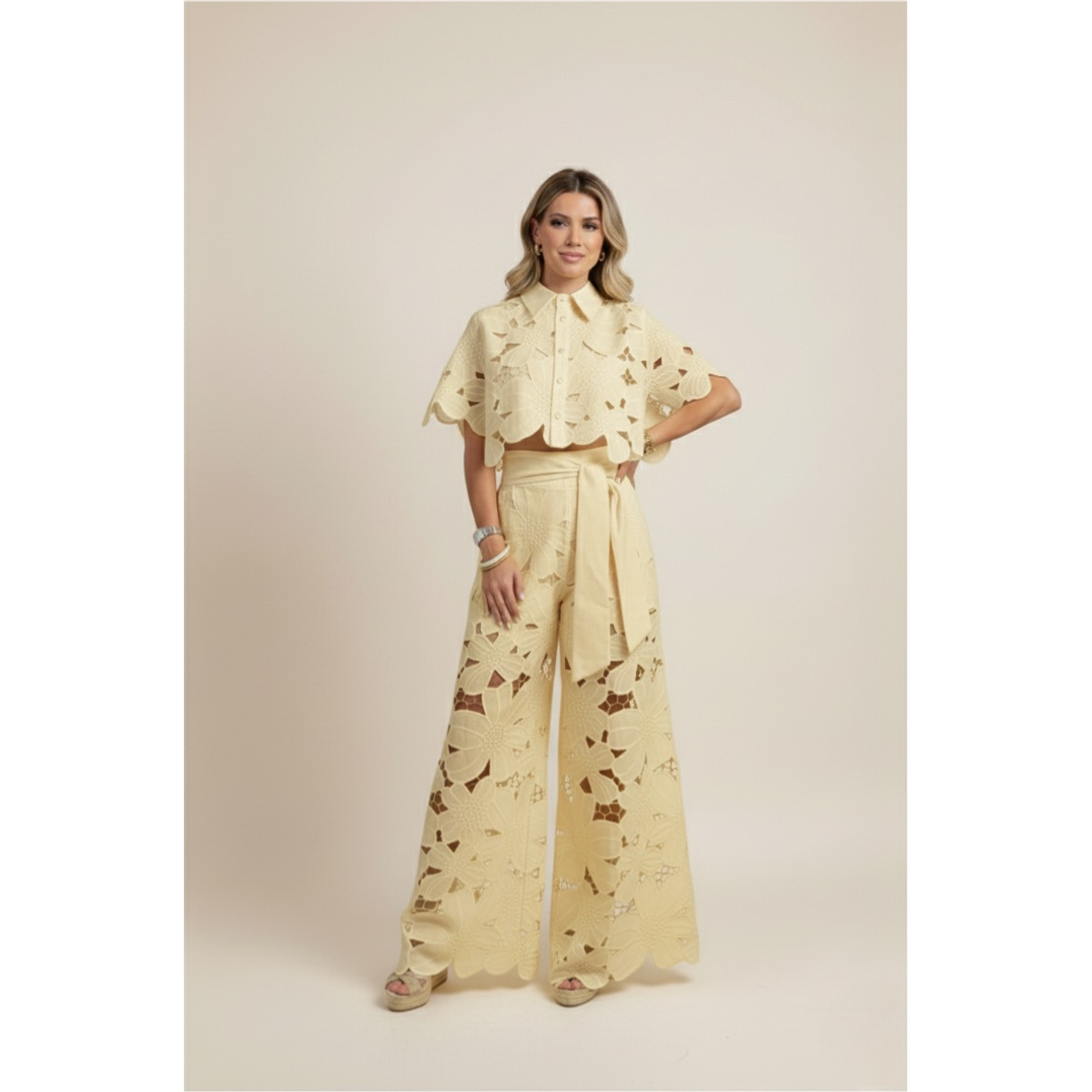 Two-Piece Set Women's Floral Embroidery Cut Out Summer Chic 9