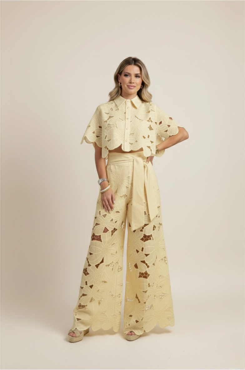 Two-Piece Set Women's Floral Embroidery Cut Out Summer Chic 9