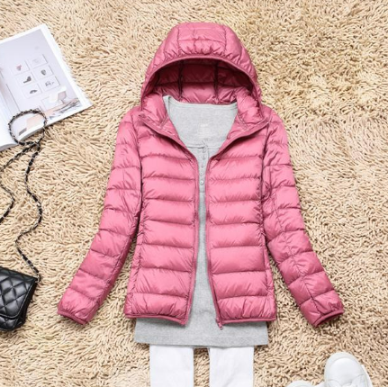 Ultra-Light Down Jacket Women Taupe Foldable Hooded Winter Coat 10