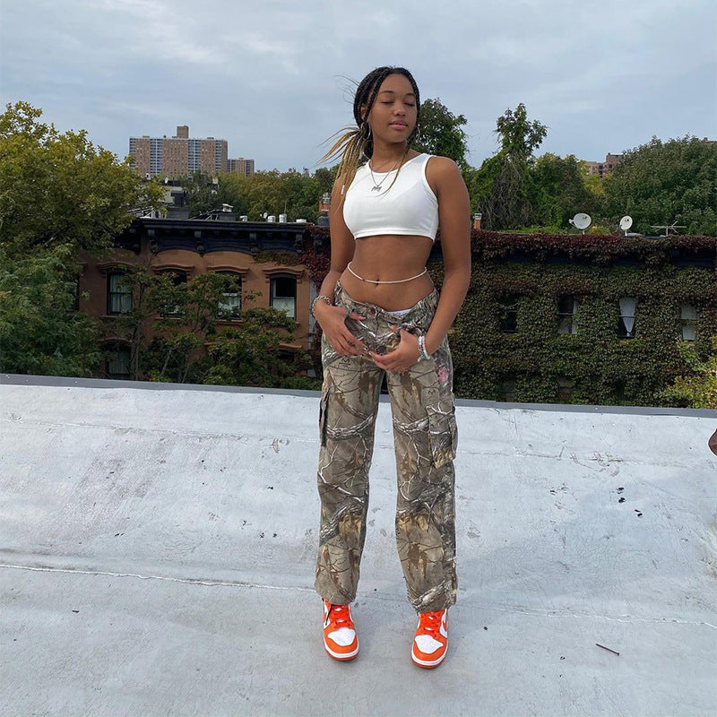 Urban Style - High Waist Camo Cargo Pants for Women with Utility Pockets 2