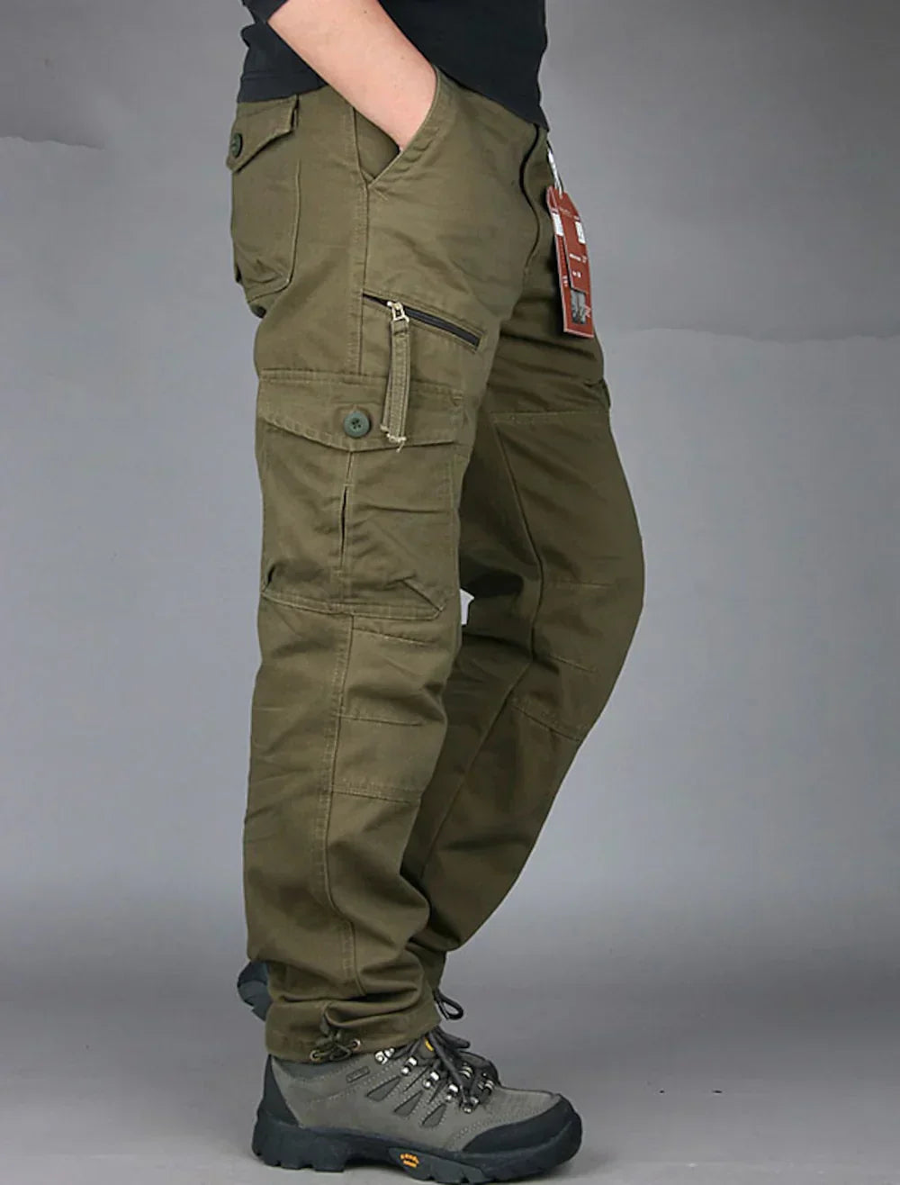 Urban Style - High Waist Men's Cargo Pants with Utility Pockets, Relaxed Fit 3