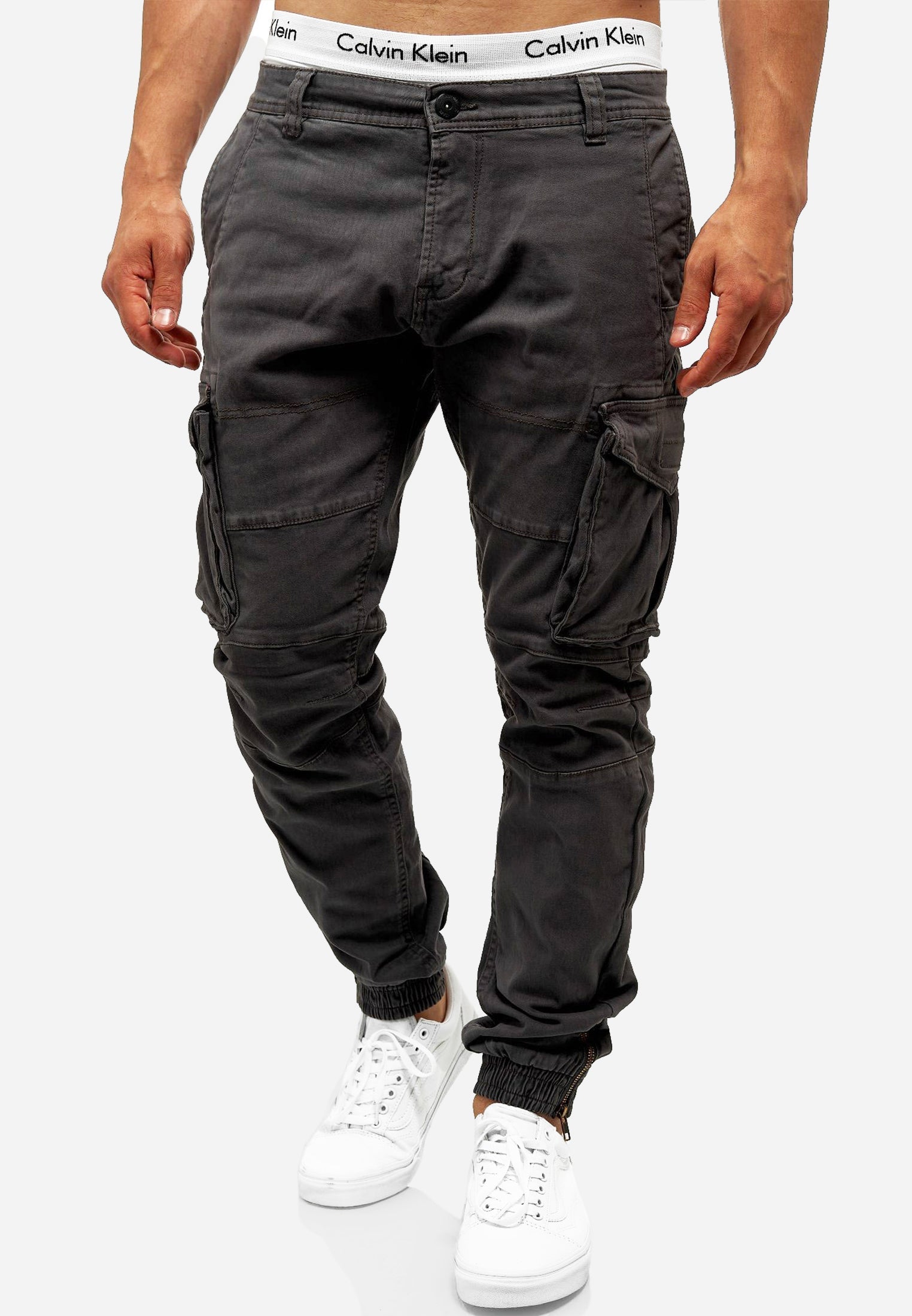 Urban Style - High Waist Mens Cargo Pants with Adjustable Drawstring, Utility Pockets, Black 10