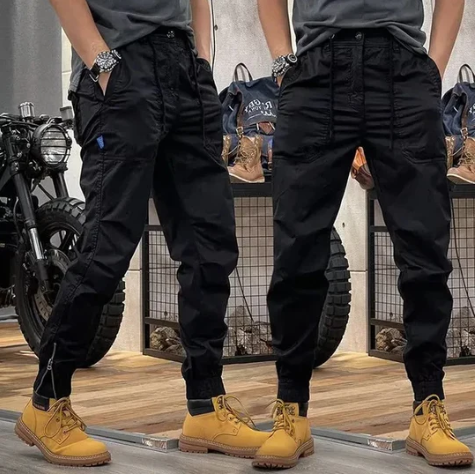 Urban Style - Mens Black Cargo Pants with High Waist, Utility Pockets, Relaxed Fit 1