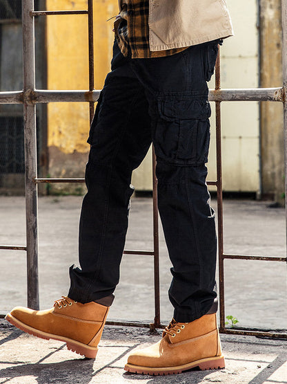 Urban Style - Mens High Waist Cargo Pants with Utility Pockets, Black 8