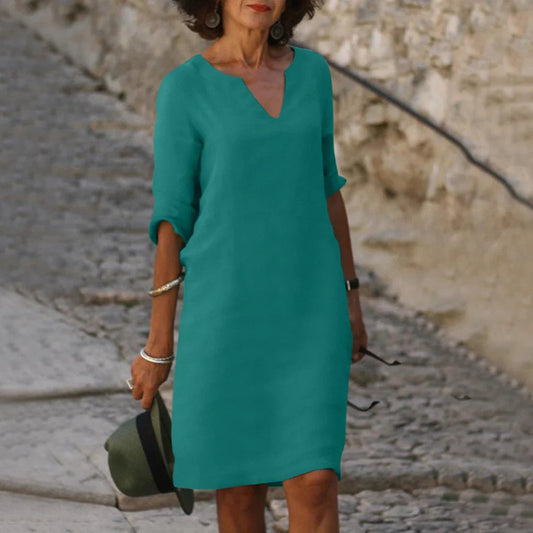 V-Neck Dress Women 3/4 Sleeves Elegant Mini Dress for Every Occasion 0