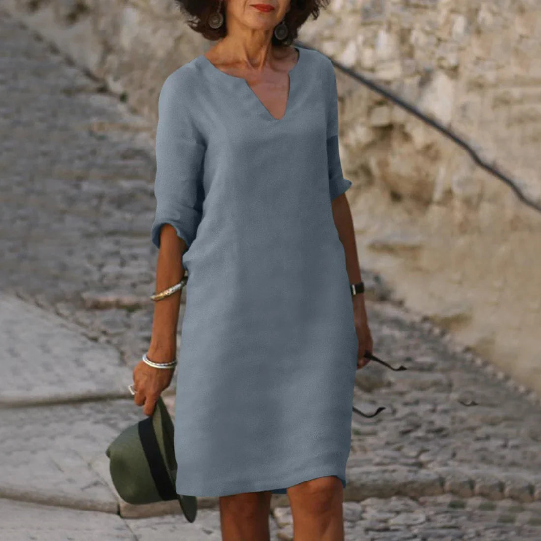 V-Neck Dress Women 3/4 Sleeves Elegant Mini Dress for Every Occasion 2