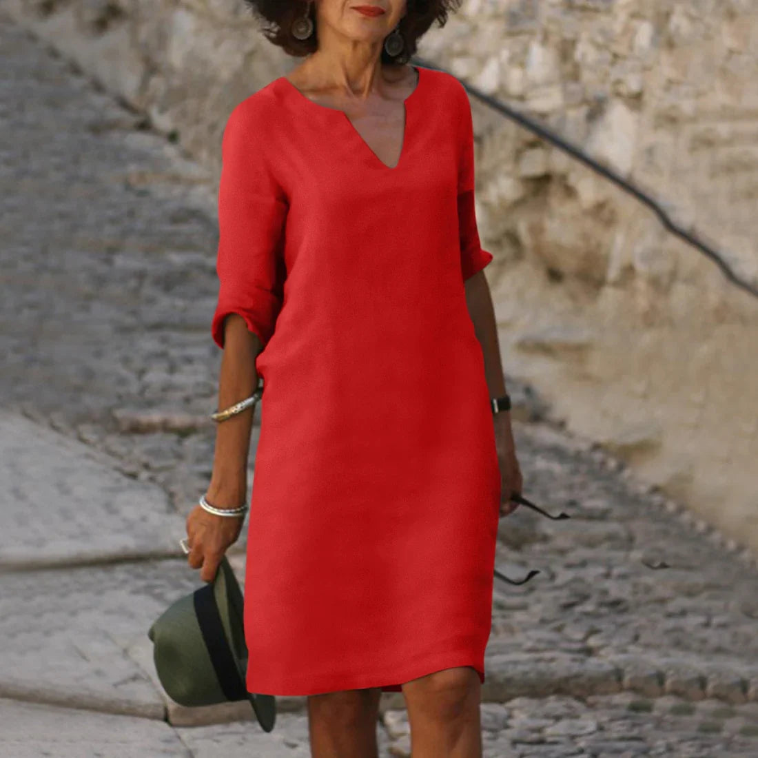 V-Neck Dress Women 3/4 Sleeves Elegant Mini Dress for Every Occasion 5
