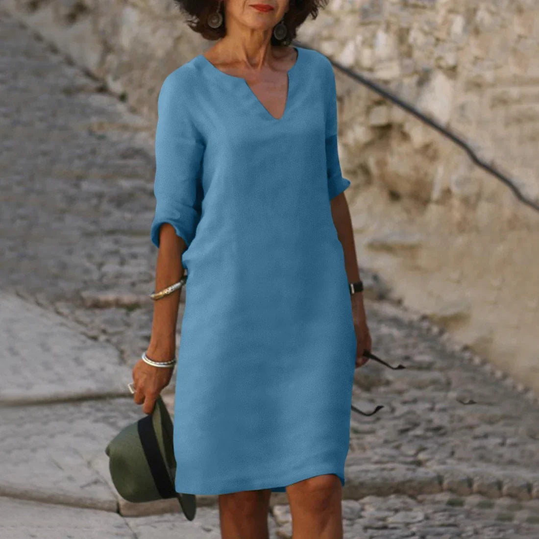 V-Neck Dress Women 3/4 Sleeves Elegant Mini Dress for Every Occasion 9
