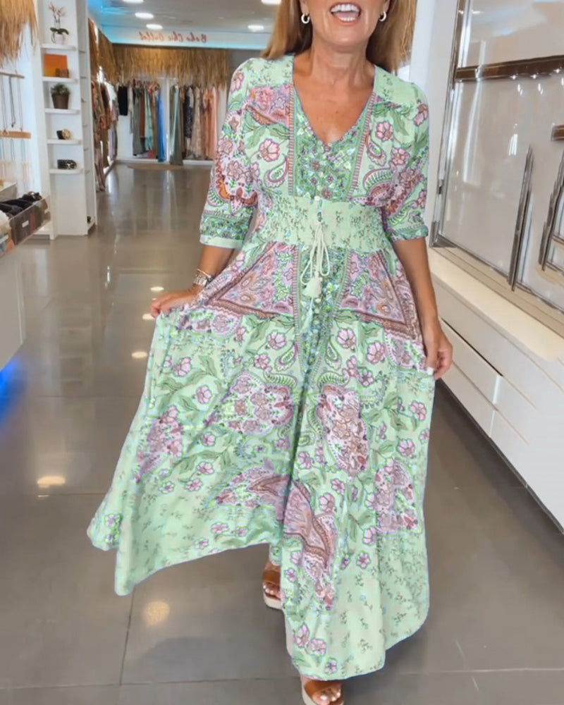 V-Neck Maxi Dress with Sleeves Casual Vacation Style for Women 8