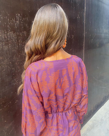 V-Neck Midi Dress Long Sleeve Paisley Print Cocktail Dress for Women 6