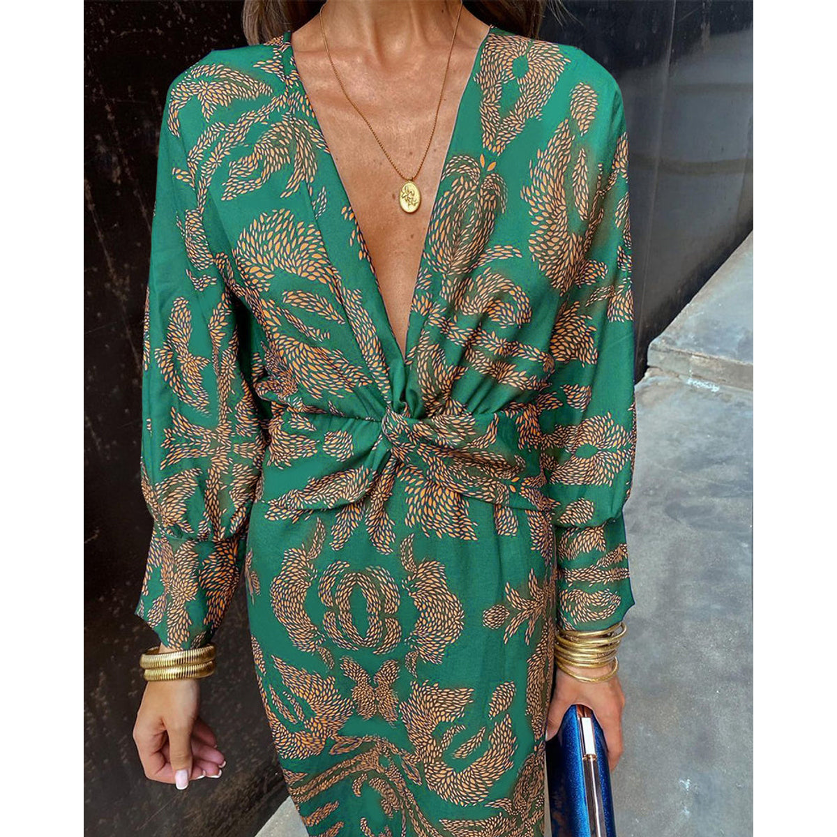 V-Neck Midi Dress Long Sleeve Paisley Print Cocktail Dress for Women 8