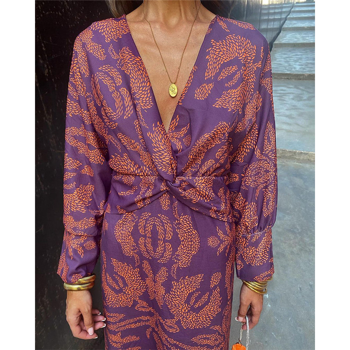 V-Neck Midi Dress Long Sleeve Paisley Print Cocktail Dress for Women 9