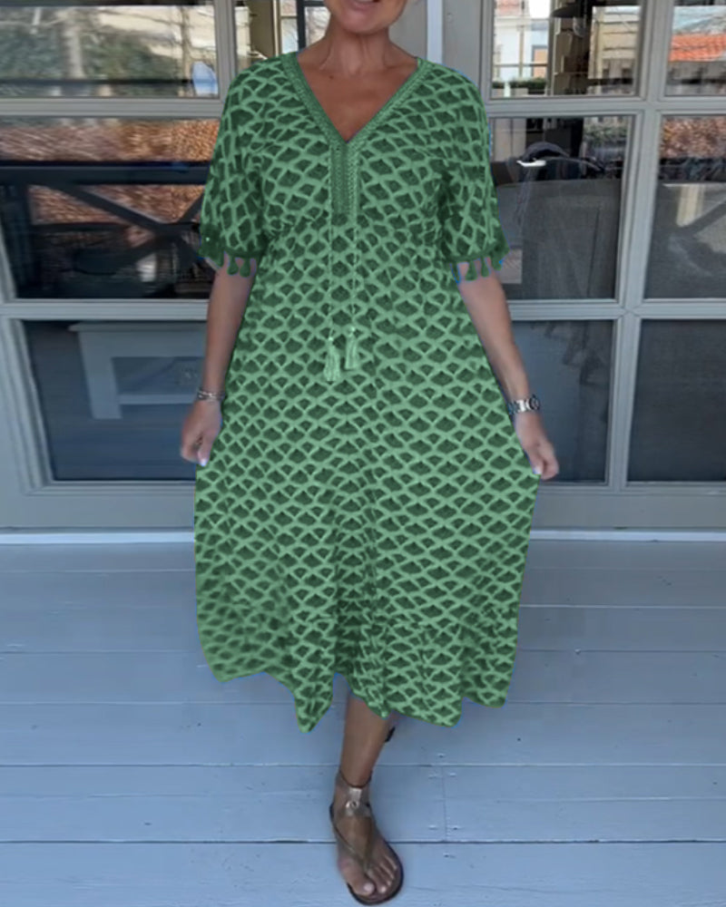 V-Neck Printed Casual Dress Women A-Line Midi Summer Style 6