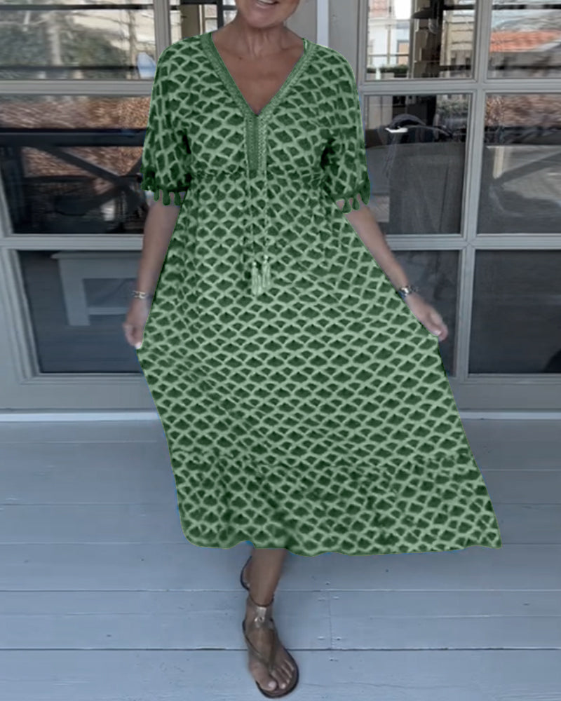 V-Neck Printed Casual Dress Women A-Line Midi Summer Style 8