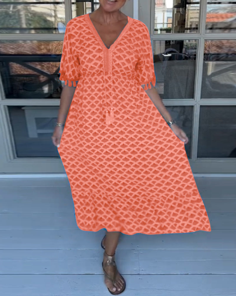 V-Neck Printed Casual Dress Women A-Line Midi Summer Style 9