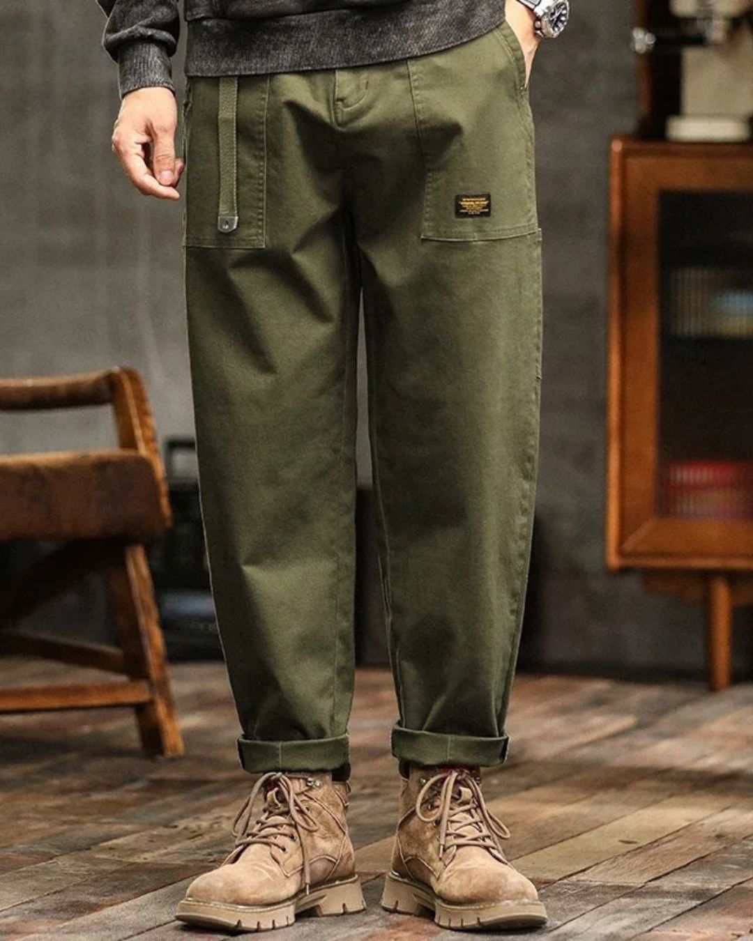 Vintage Cargo Pants Relaxed Fit Durable Cotton Trousers Casual Utility Style 0