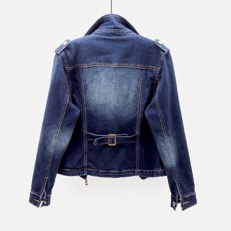 Vintage Denim Jacket Women Classic Moto Cut with Zip Pockets 1
