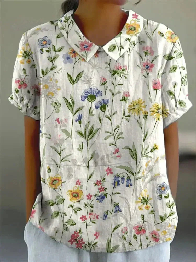 Vintage Floral Blouse Women Casual Chic Elegant Style Lightweight Fashion 1