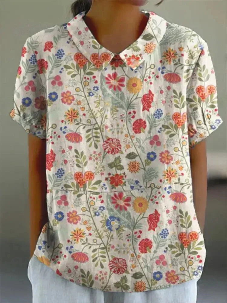 Vintage Floral Blouse Women Casual Chic Elegant Style Lightweight Fashion 11