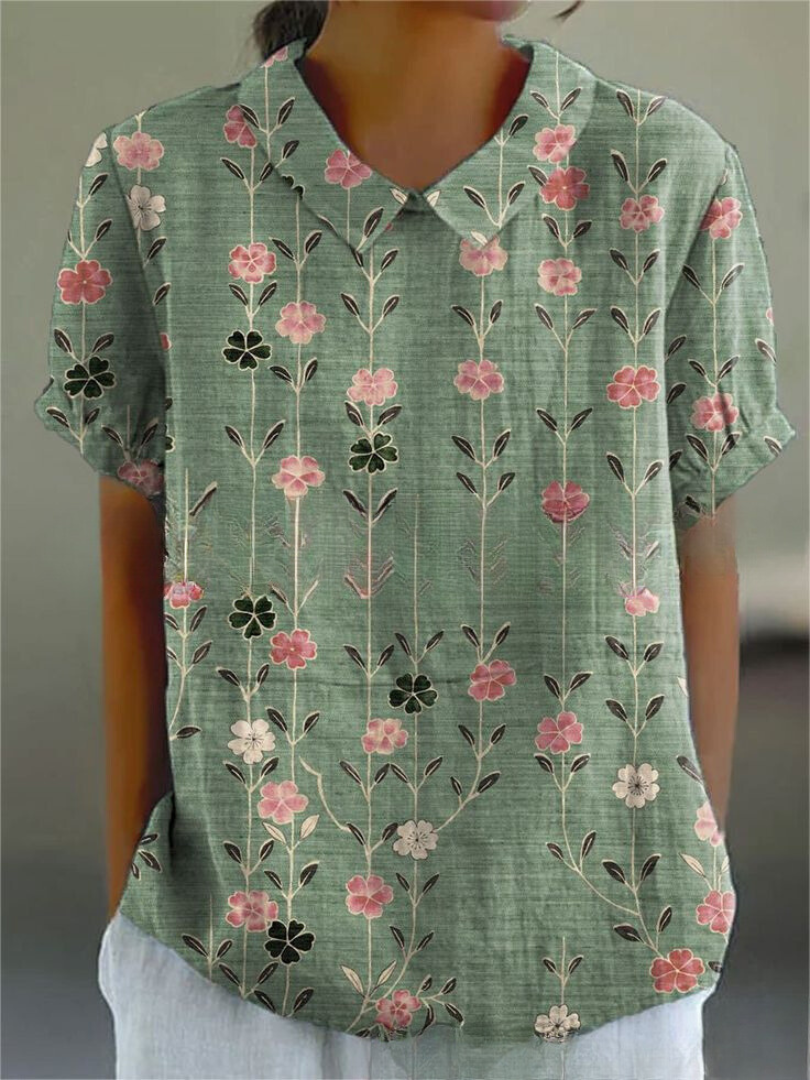 Vintage Floral Blouse Women Casual Chic Elegant Style Lightweight Fashion 13