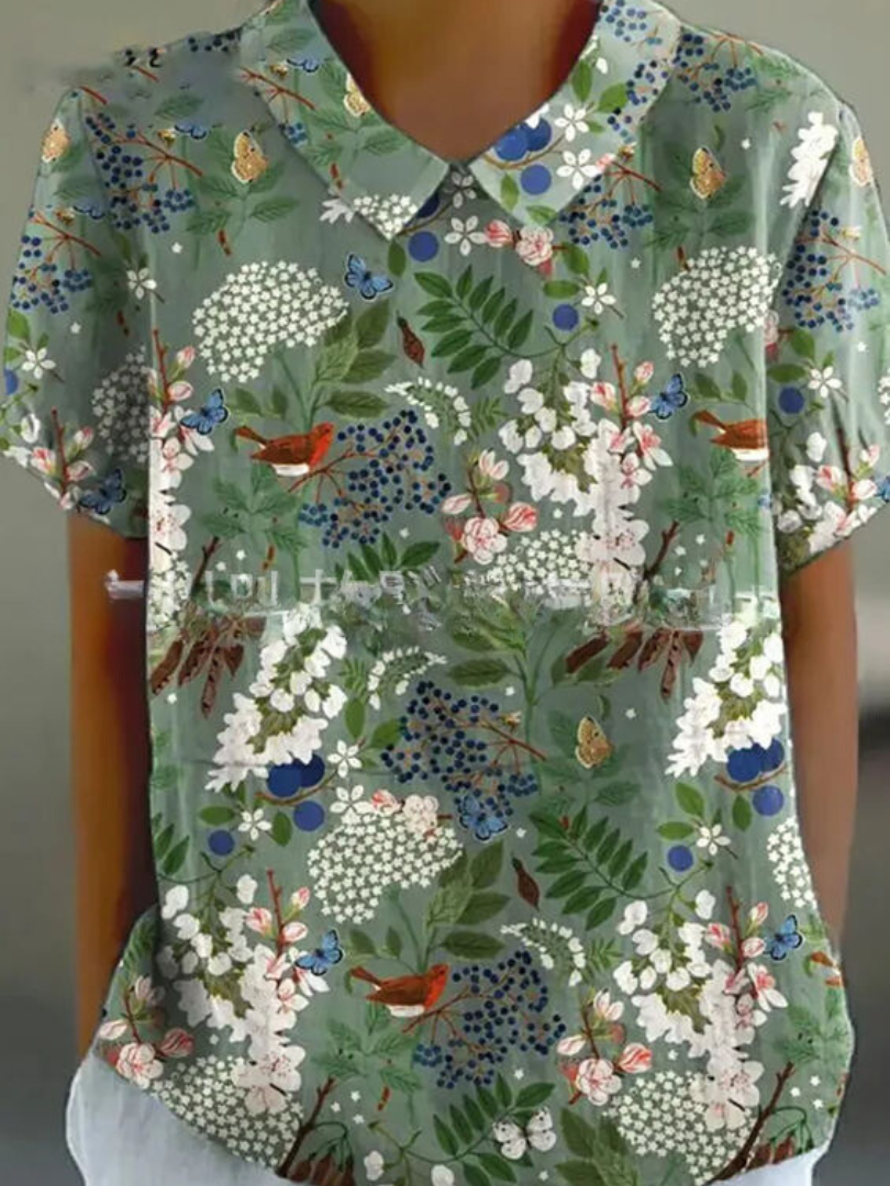Vintage Floral Blouse Women Casual Chic Elegant Style Lightweight Fashion 4