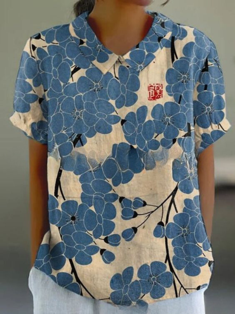 Vintage Floral Blouse Women Casual Chic Elegant Style Lightweight Fashion 8