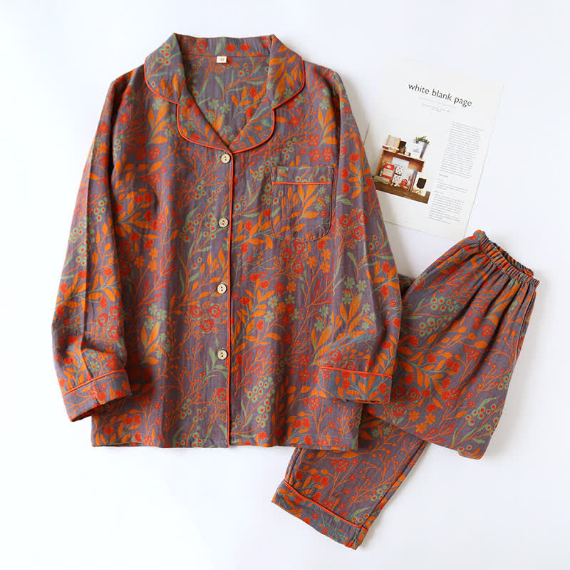 Vintage Leaf Cotton Loungewear Set Soft Comfortable Womens Lounge Wear 2