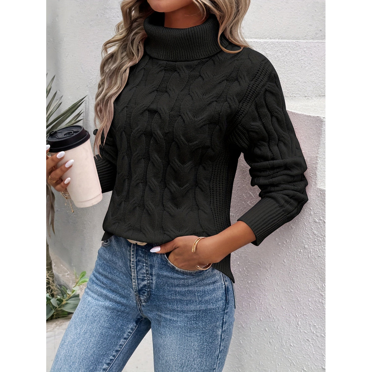 Warm Cotton Sweater Women Turtleneck Slim Fit Casual Chic 1