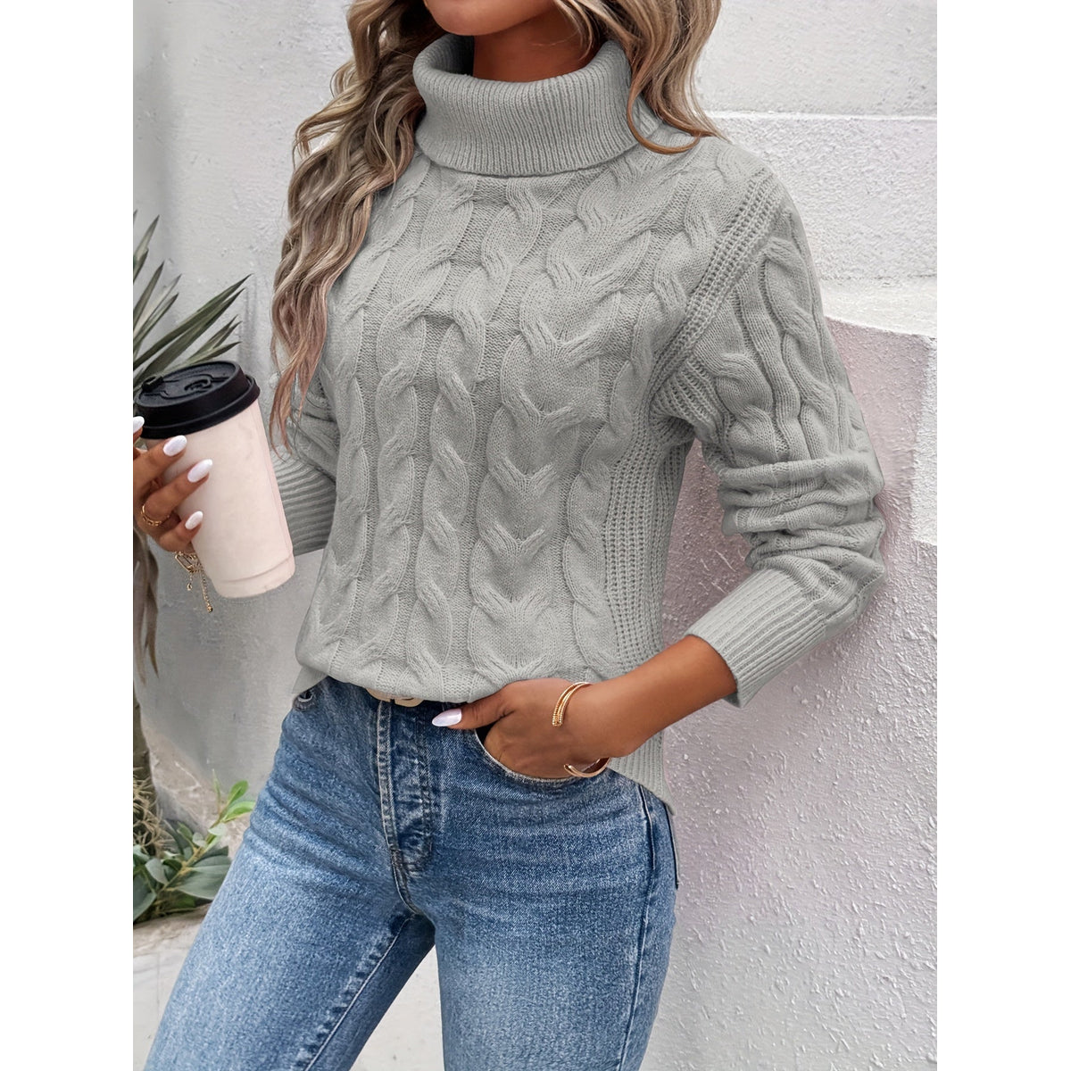 Warm Cotton Sweater Women Turtleneck Slim Fit Casual Chic 2