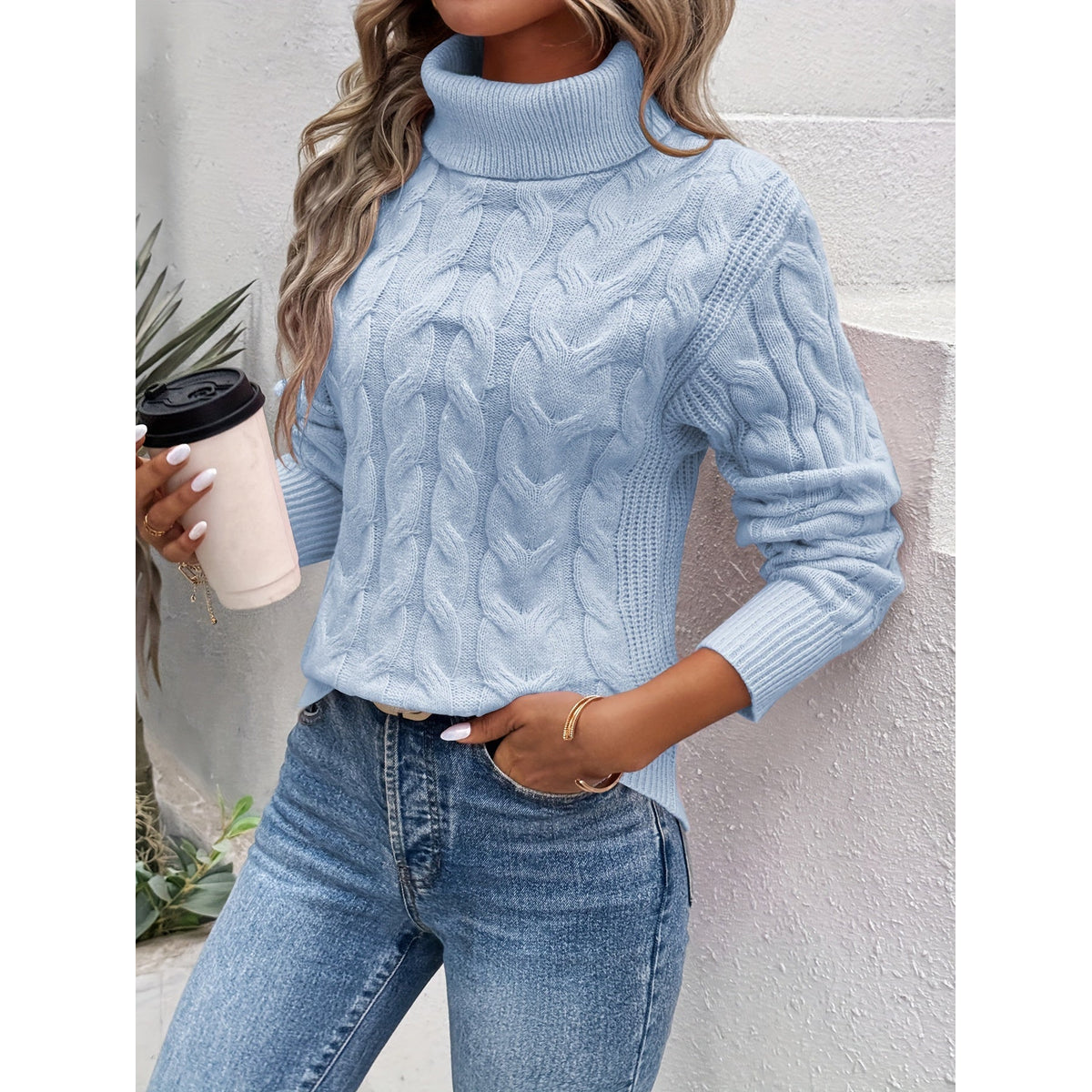Warm Cotton Sweater Women Turtleneck Slim Fit Casual Chic 3