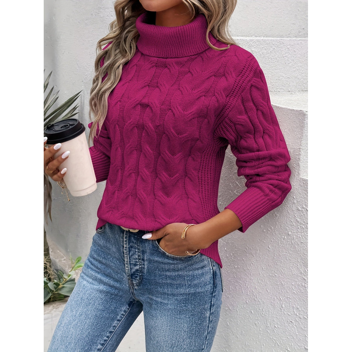 Warm Cotton Sweater Women Turtleneck Slim Fit Casual Chic 5